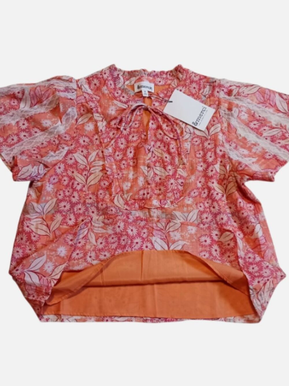 &merci Women's Short Sleeve Top Small Round Neck Floral Print Multi-Color NWT - Picture 5 of 8
